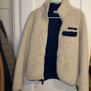 Columbia Teddy Fleece Jacket- Cream and Navy- Size Small